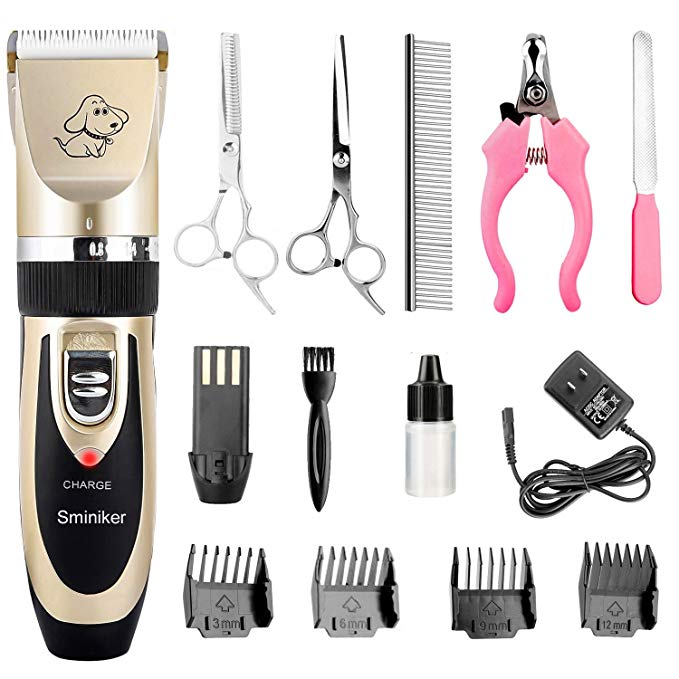 Sminiker Professional Rechargeable Cordless Dogs and Cats Grooming Clippers - Professional Pet Hair Clippers with Comb Guides for Dogs Cats and Other House Animals,Pet Grooming Kit